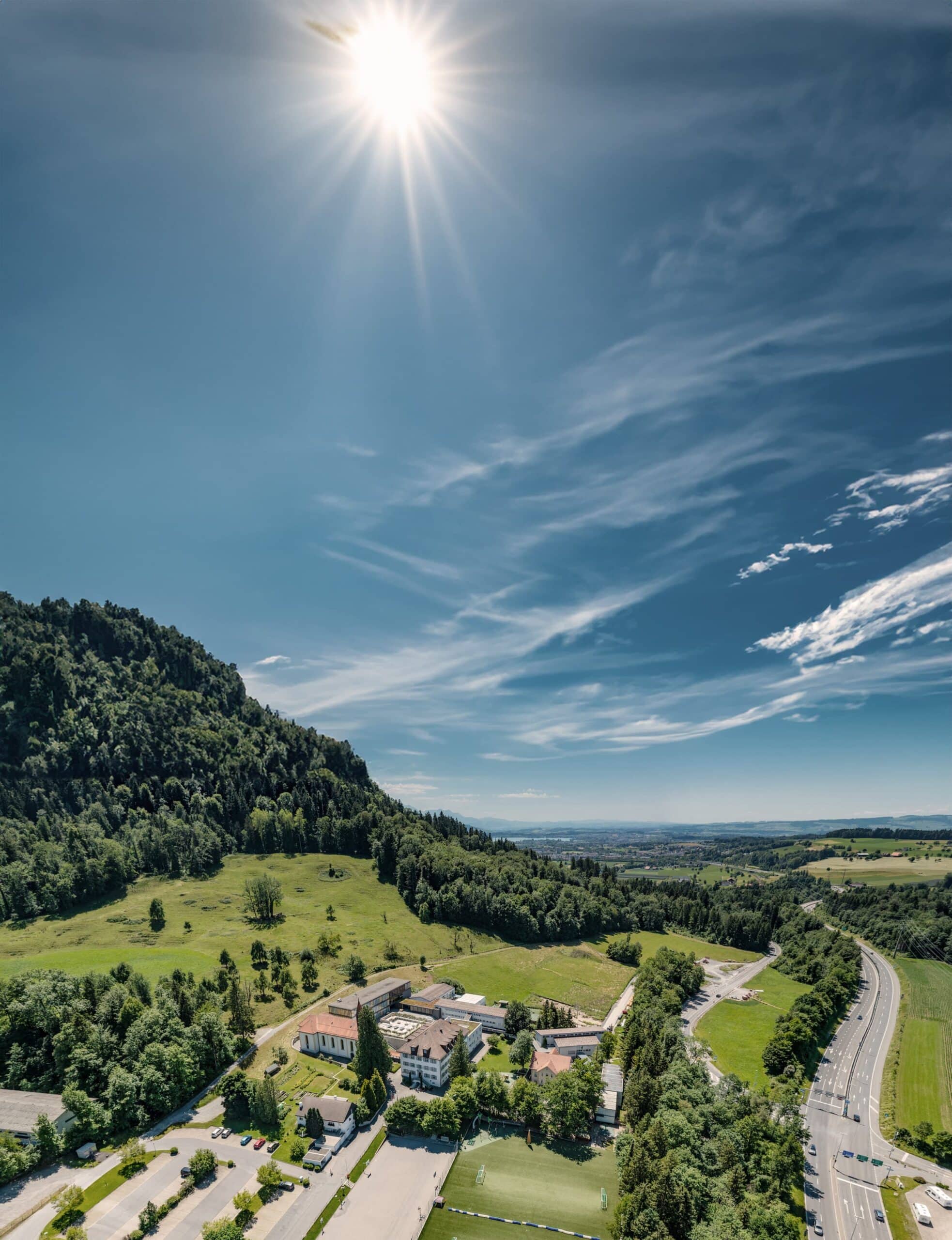 aerial view of top international school zug campus