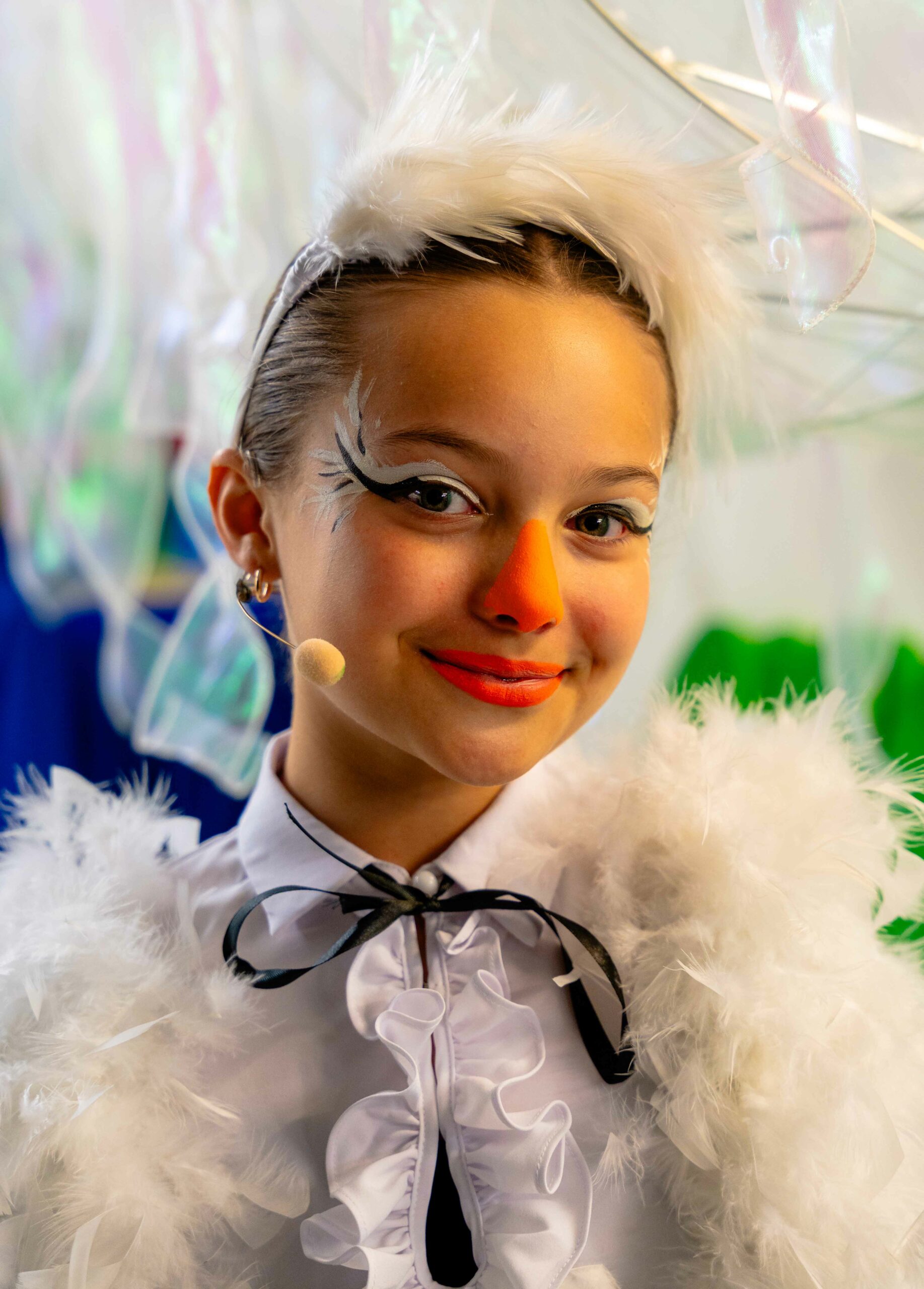 Close-up of a student in Nemo backstage before a performance