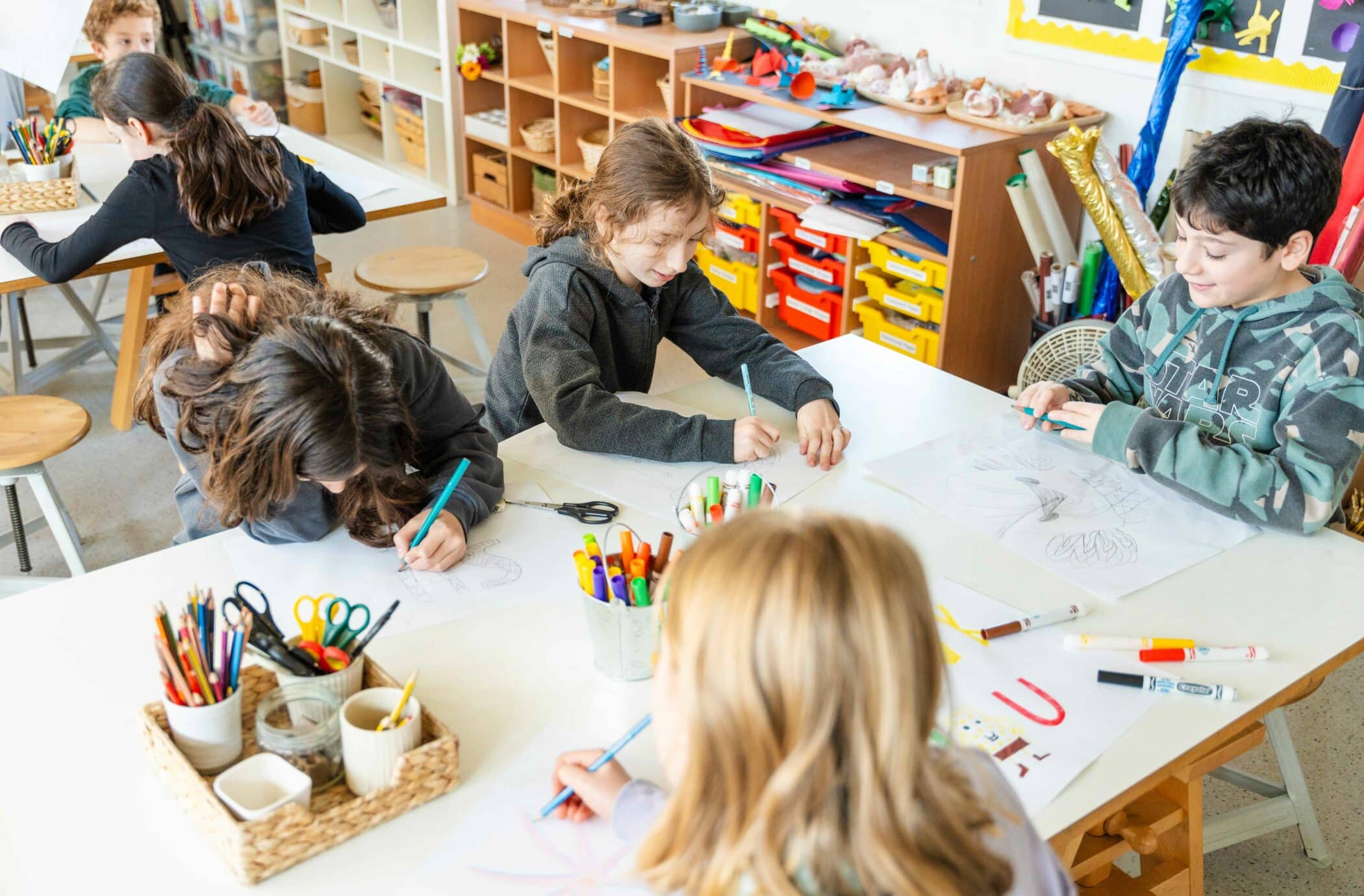 Primary school students drawing