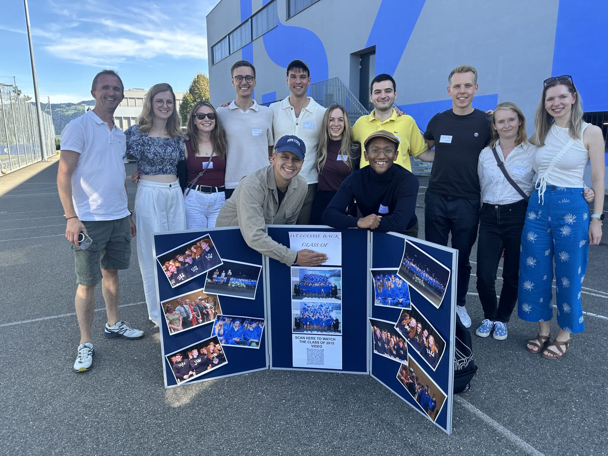 Alumni students meeting up on campus