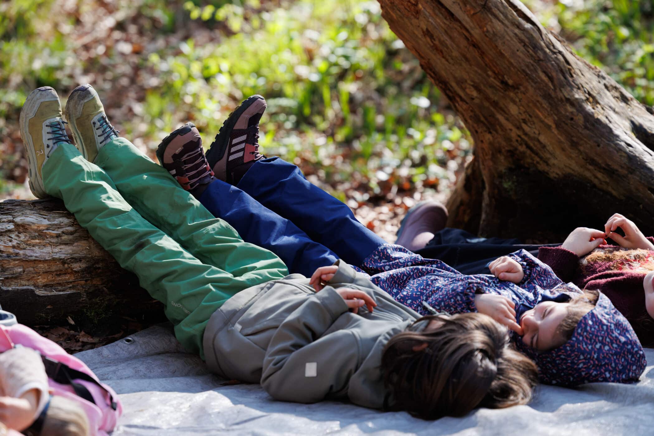 students lying in a forest being kind together