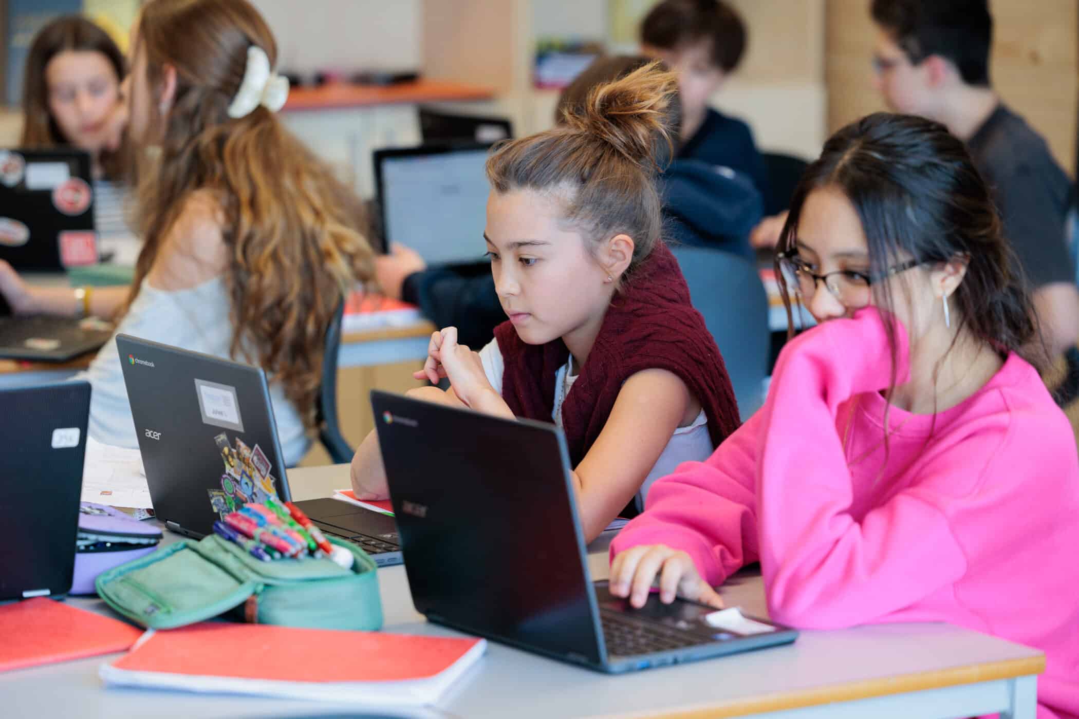 middle school students being supported in english